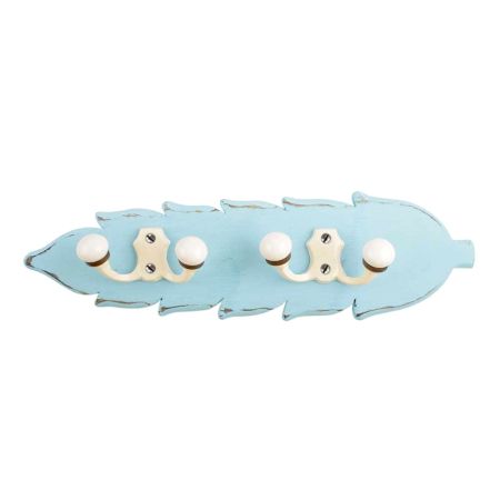 Turquoise Cream Double Loop Ceramic Iron Wooden Hooks